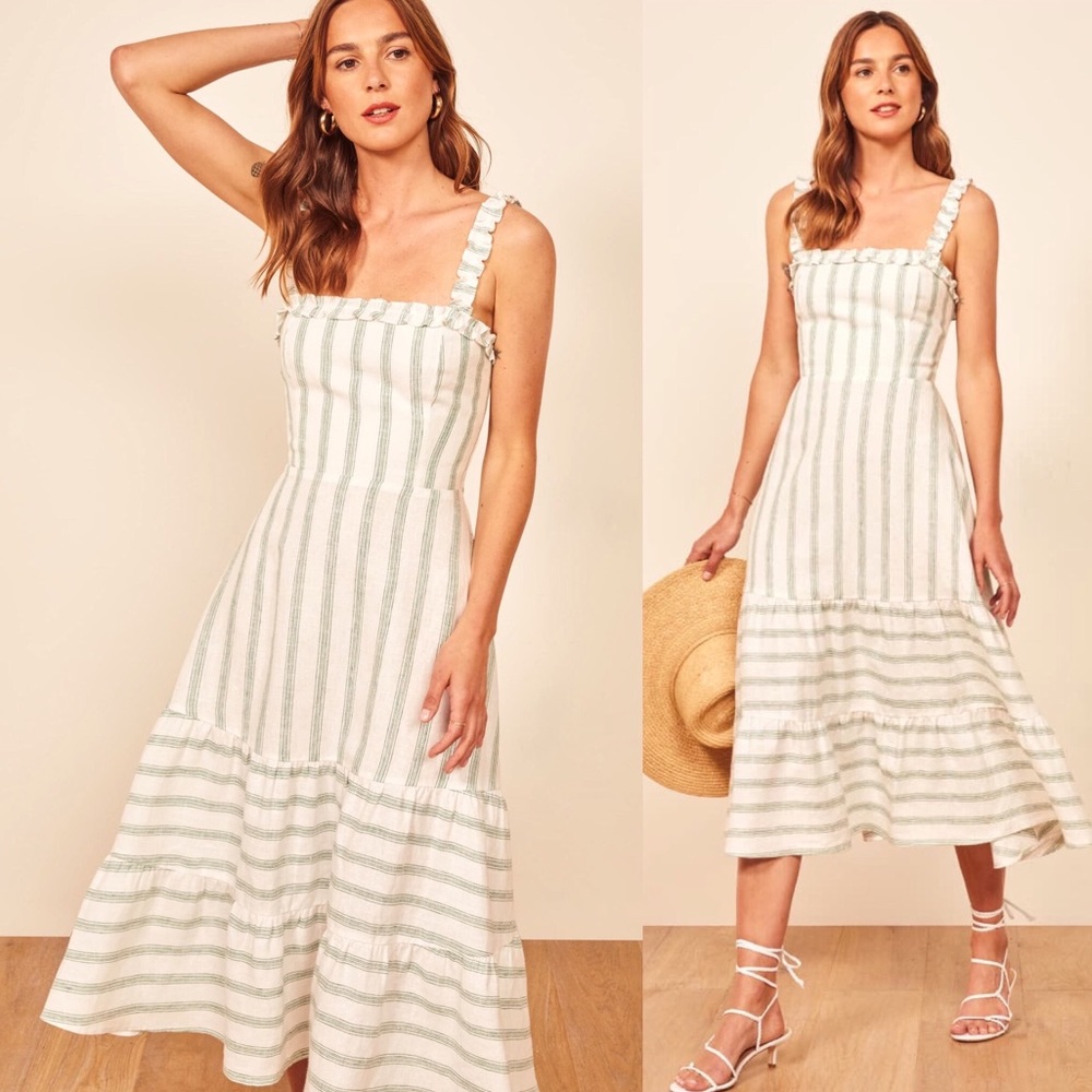 NWT REFORMATION Green Stripe Hyla Midi Dress 4